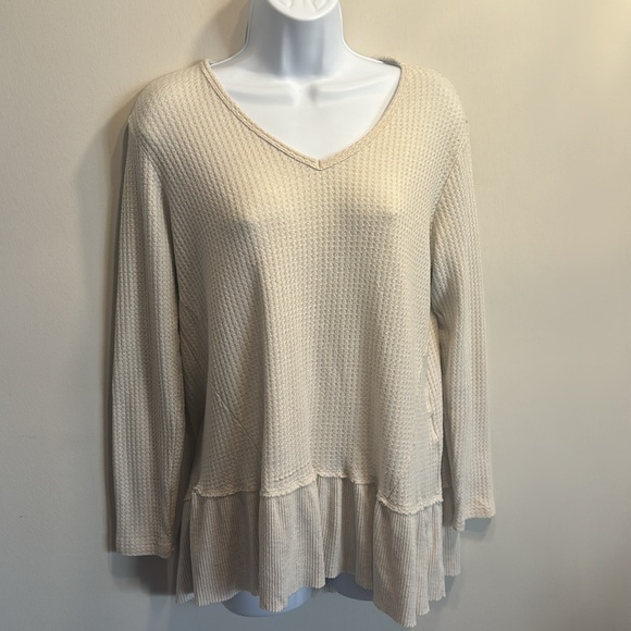Anthropologie waffle knit peplum ruffle top - Picture 2 of 4